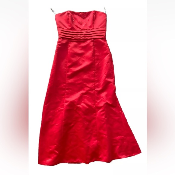 Jessica McClintock Gunne Sax Red Strapless Jeweled Ball Gown Dress Size 13 - Picture 1 of 5